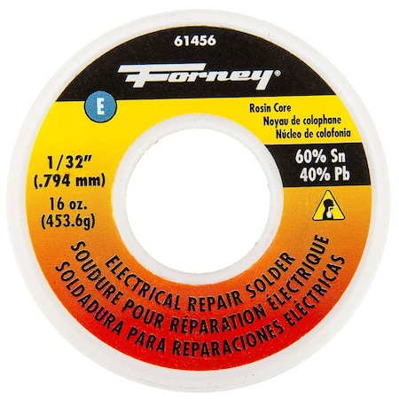 Forney Solder, Electrical Repair, Rosin Core, 1/32 in, 16 Ounce 61456